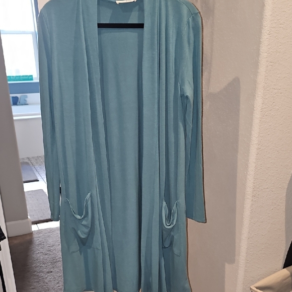 ZENANA - Long Open Light Turquoise Cardigan - Picture 1 of 5